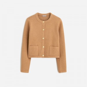 Hthr Acorn J.Crew Emilie sweater lady jacket with contrast trim | J.Crew Factory | RYTKC5278