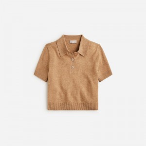 Hthr Camel J.Crew Cashmere cropped sweater-polo | J.Crew Factory | TVZCE6542