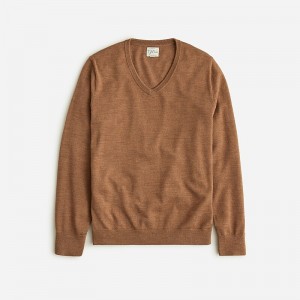 Hthr Chestnut J.Crew Merino wool V-neck sweater | J.Crew Factory | ZOVWI2795