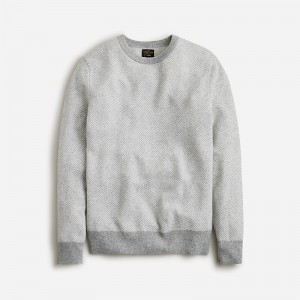 Hthr Grey Ivory Herring J.Crew Cashmere jacquard crewneck sweater | J.Crew Factory | FGDWJ3697