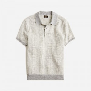 Hthr Grey Vanilla Glen J.Crew Short-sleeve cashmere sweater-polo | J.Crew Factory | LWUHO4671