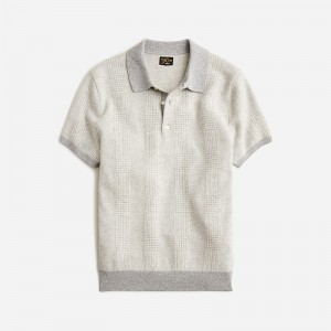 Hthr Grey Vanilla Glen J.Crew Short-sleeve cashmere sweater-polo | J.Crew Factory | TIENL6841