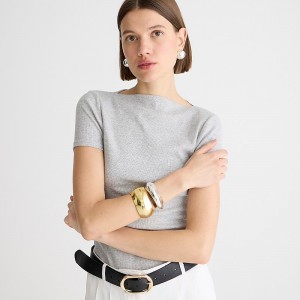 Hthr Silver J.Crew Fine-rib fitted boatneck T-shirt | J.Crew Factory | TSCQD5639