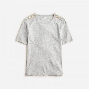 Hthr Silver J.Crew Perfect-fit elbow-sleeve T-shirt with gold buttons | J.Crew Factory | IGBKQ1409