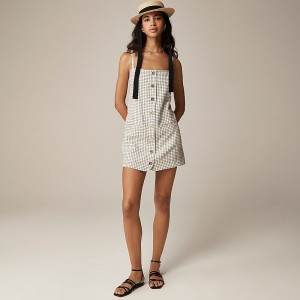 Ivory Black Plaid J.Crew Claudia dress in plaid linen | J.Crew Factory | KMQTV4253