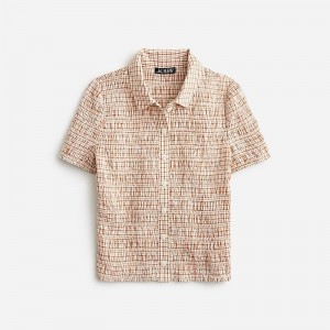 Ivory Brown J.Crew Smocked button-up shirt in Liberty® Eliza's Red fabric | J.Crew Factory | TMLOK3596