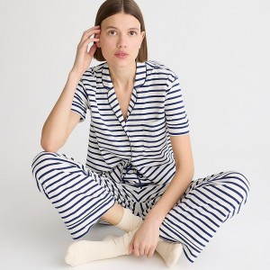 Ivory Dark Evening J.Crew Short-sleeve pajama pant set dreamy cotton blend | J.Crew Factory | FGOEP9052