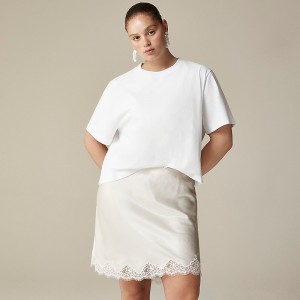 Ivory J.Crew Gwen lace-trim slip skirt in textured satin | J.Crew Factory | MJLEV3609