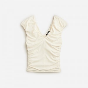 Ivory J.Crew Ruched V-neck top in stretch cotton blend | J.Crew Factory | MRZEO0924