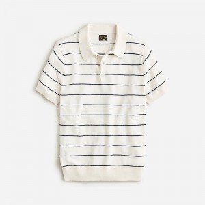 Ivory Navy Stripe J.Crew Short-sleeve cashmere sweater-polo | J.Crew Factory | TZHJB5264