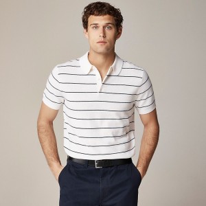 Ivory Navy Stripe J.Crew Short-sleeve cashmere sweater-polo | J.Crew Factory | XSHRJ9032