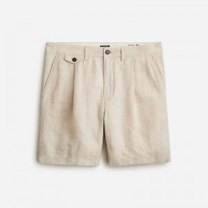 Ivory Sand J.Crew 7.5'' pleated linen short | J.Crew Factory | NODCA7098