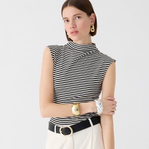 Jade Stripe Black Natur J.Crew Fitted mockneck tank top in stripe stretch cotton blend | J.Crew Factory | SYDBJ3024