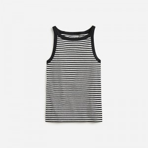 Jade Stripe Black Natur J.Crew High-neck tank top stretch linen blend | J.Crew Factory | JKAPO9128