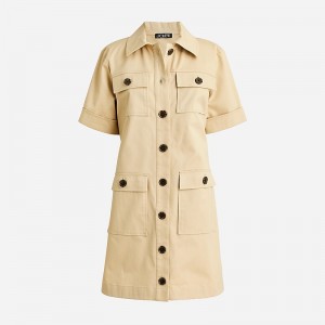 Khaki J.Crew Gamine shirtdress in stretch twill | J.Crew Factory | VTJUG5378