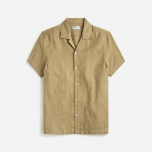 Khaki J.Crew Short-sleeve textured cotton camp-collar shirt | J.Crew Factory | ZUROE3245