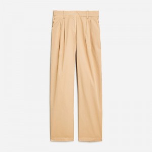 Khaki J.Crew Wide-leg essential pant in cotton poplin | J.Crew Factory | TQRVN0145