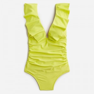 Lemon Sorbet J.Crew Ruched ruffle one-piece swimsuit | J.Crew Factory | QGBFC1062