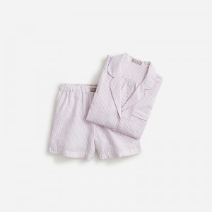 Muted Orchid J.Crew Long-sleeve pajama short set in striped linen-cotton blend | J.Crew Factory | LNGYR8314