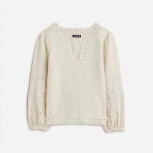 Natural J.Crew Bungalow embroidered top in linen | J.Crew Factory | AIFBH5146