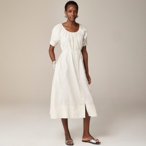 Natural J.Crew Button-up midi dress in linen | J.Crew Factory | REZMV1623