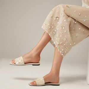 Natural J.Crew New Capri slide sandals with mother-of-pearl paillettes | J.Crew Factory | ULWSA3274