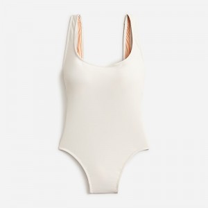 Natural J.Crew Scoopneck one-piece swimsuit in stripe | J.Crew Factory | DHRAW3094