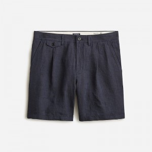 Navy Black J.Crew 7.5'' pleated linen short | J.Crew Factory | YQRHB3520