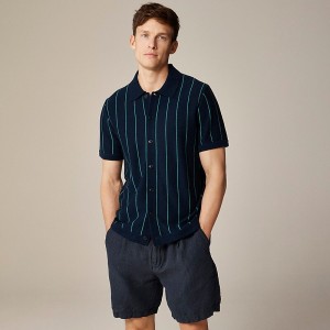 Navy Bright Emerald Str J.Crew Short-sleeve cashmere polo cardigan sweater in stripe | J.Crew Factory | HGIRU1964