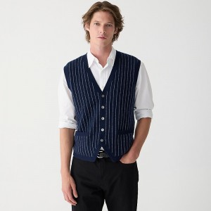 Navy Hthr Grey Stripe J.Crew Cashmere-blend cardigan sweater-vest in pinstripe | J.Crew Factory | PLVJE1452