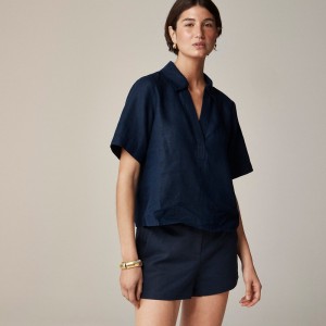 Navy J.Crew Bungalow popover top in linen | J.Crew Factory | UQPRN6784