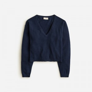 Navy J.Crew Cashmere relaxed cropped V-neck sweater | J.Crew Factory | KXJHC1975