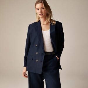 Navy J.Crew Double-breasted blazer in stretch linen blend | J.Crew Factory | WOGJK5827