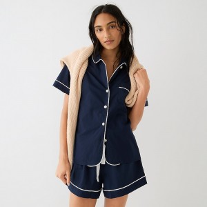 Navy J.Crew End-on-end cotton pajama short set | J.Crew Factory | ASIUK9360