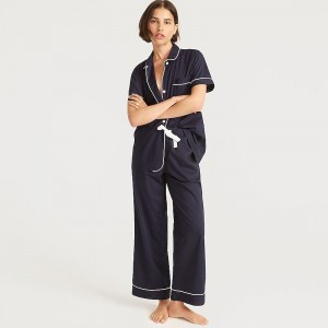 Navy J.Crew End-on-end cotton short-sleeve pajama set | J.Crew Factory | MFWXL4327