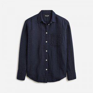 Navy J.Crew Garçon classic shirt in striped cotton-linen blend gauze | J.Crew Factory | SGWDE0239