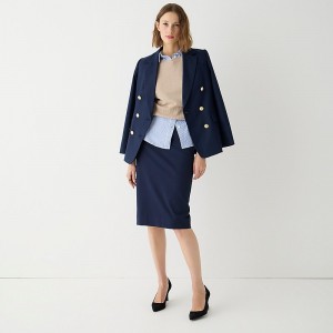 Navy J.Crew No. 3 Pencil skirt in bi-stretch cotton blend | J.Crew Factory | PZMAC4723