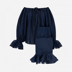 Navy J.Crew SLEEPER cha-cha linen lounge set | J.Crew Factory | TQKUV8462