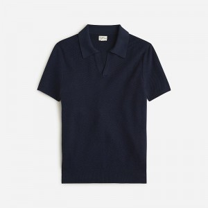 Navy J.Crew Short-sleeve cotton mesh-stitch johnny-collar sweater-polo | J.Crew Factory | BXOQY4891