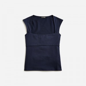 Navy J.Crew Squareneck cap-sleeve top in stretch cotton blend | J.Crew Factory | GJWOU3108