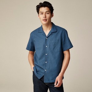 Navy Shoreline J.Crew Relaxed short-sleeve textured cotton camp-collar shirt | J.Crew Factory | ZHQTB0615