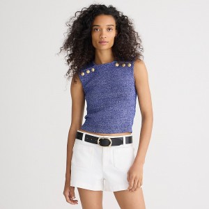 Navy White J.Crew Sweater shell with buttons in merino-linen blend | J.Crew Factory | KPIEW2183