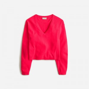 Neon Berry Red J.Crew Cashmere relaxed cropped V-neck sweater | J.Crew Factory | OLMVR7904