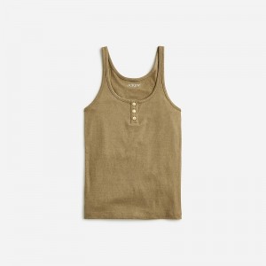 Olive J.Crew Henley tank top in stretch linen blend | J.Crew Factory | HLXMC4803