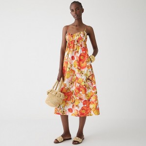 Orange Poppies J.Crew Empire-waist midi dress in floral cotton poplin | J.Crew Factory | SDMWZ2063