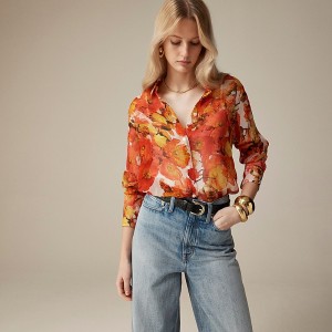 Orange Poppies J.Crew Garçon classic shirt in crinkle chiffon | J.Crew Factory | YHRXI6921