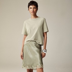 Pale Surplus J.Crew Gwen lace-trim slip skirt in textured satin | J.Crew Factory | DGUMK0372