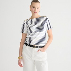 Paloma Stripe Ivory Eve J.Crew Mariner cloth short-sleeve T-shirt with buttons | J.Crew Factory | KUPQG3529