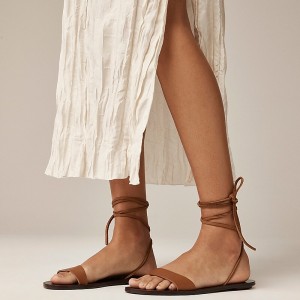 Pecan Vachetta Brown J.Crew Carsen made-in-Italy lace-up sandals in metallic leather | J.Crew Factory | YXRKO1740