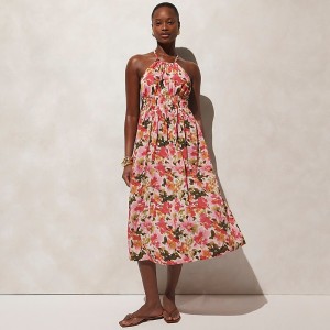 Pink Multi Floral J.Crew Halter-neck cross-back dress in floral cotton voile | J.Crew Factory | HYASG3695